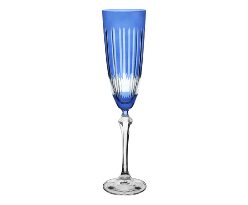 Taça para Champanhe em Cristal Elizabeth Lapidada Azul