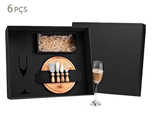 Jogo para Queijo E Champagne em Inox E Bambu Inave