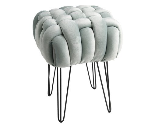 Pufe Trançado com Pés em Veludo Hairpinlegs Verde Bebê