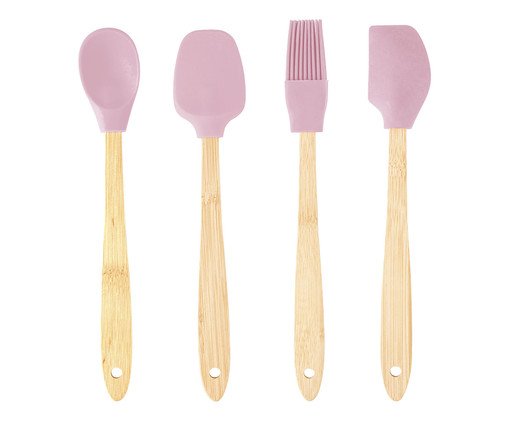 Jogo de Utensílios de Cozinha com Cabo em Bambu Lyor Rosa