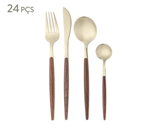 Faqueiro em Inox com Cabo Organic Dourado