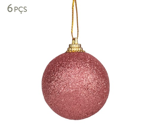 Jogo de Enfeites de Natal Bolas Glitter Rosé Gold