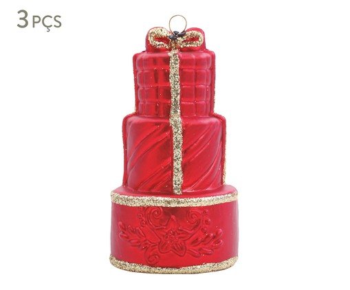 Jogo de Enfeites de Natal Bolo Vermelho e Dourado
