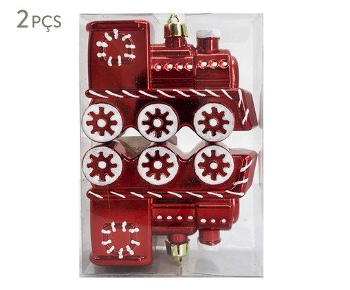 Jogo de Enfeites de Natal Trenzinho Vermelho e Branco