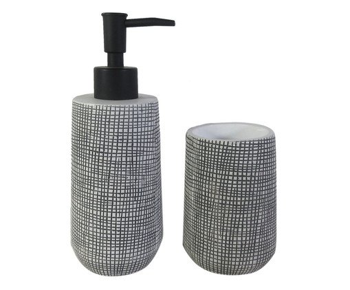 Jogo de Porta-Sabonete Líquido e Pote Jachaqullu Preto e Branco