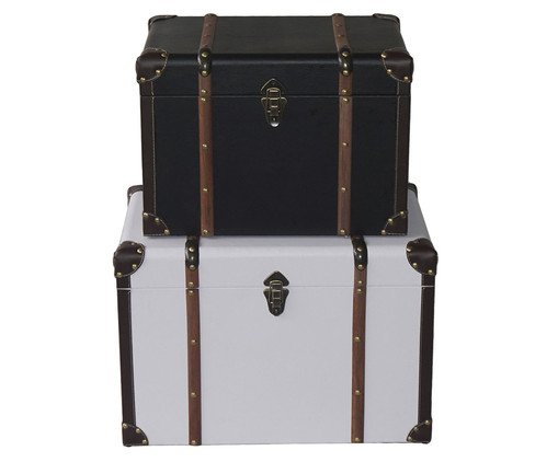 Jogo de Baús Mullu Branco Preto e Marrom