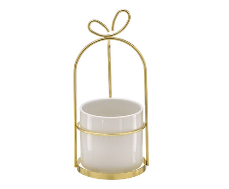 Cachepot com Suporte Landau - Branco e Dourado