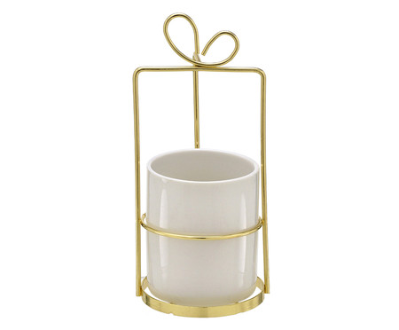 Cachepot com Suporte Landau - Branco e Dourado