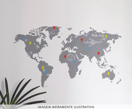Adesivo de Parede Lousa Mapa Mundi Cinza - Hometeka | WestwingNow