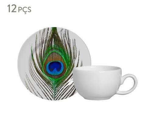 Jogo de Xícaras e Pires em Cerâmica para Café Eva - 06 Pessoas, Verde,Azul | WestwingNow