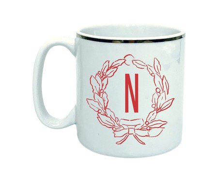 Caneca Guirlanda Letra N em Porcelana Branca