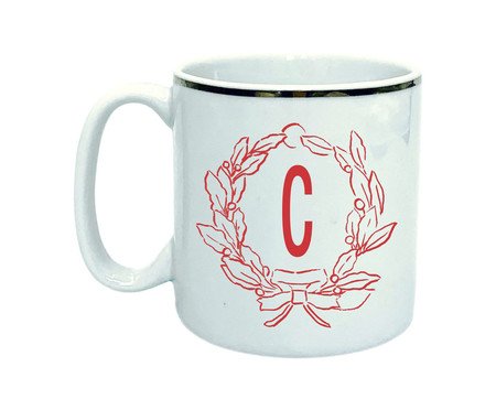 Caneca Guirlanda Letra C em Porcelana Branca