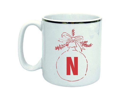Caneca Bola Letra N em Porcelana Branca, Branco | WestwingNow