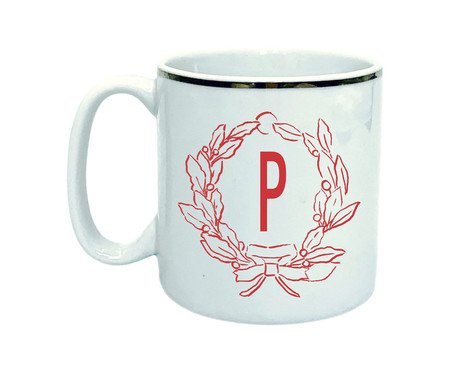 Caneca Guirlanda Letra P em Porcelana Branca