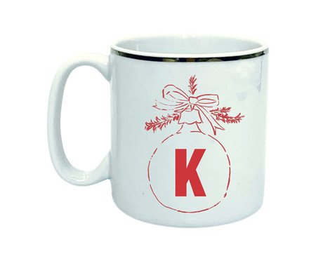 Caneca Bola Letra K em Porcelana Branca