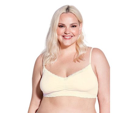 Sutiã Top com Bojo Removível em Modal em Renda Amarelo Mineral