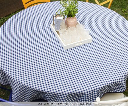 Toalha de Mesa Xadrez Azul e Branco Redonda | Westwing