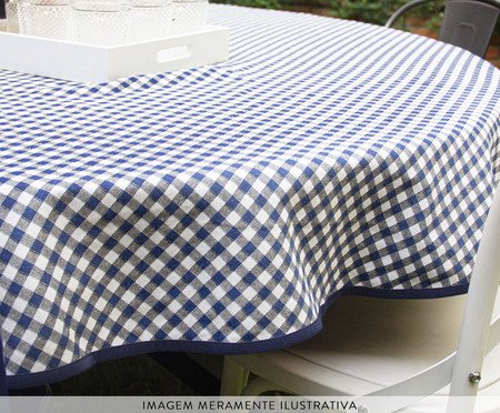 Toalha de Mesa Xadrez Azul e Branco Redonda | Westwing