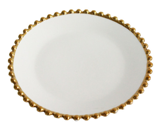Prato para Sobremesa em Porcelana Borda Bolinhas Belini Dourada - 15,5X2,5cm, Branco | WestwingNow