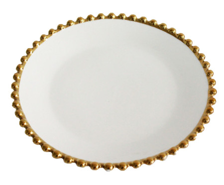 Prato para Sobremesa em Porcelana Borda Bolinhas Belini Dourada - 15,5X2,5cm