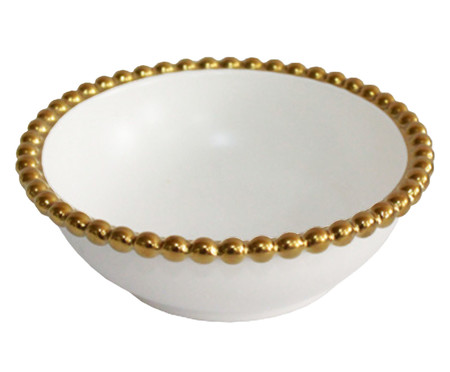 Bowl em Porcelana Branco Borda Bolinhas Belini Dourada - 14,5X5cm