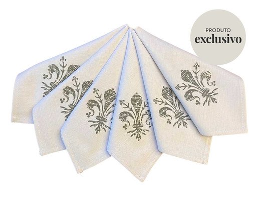 Jogo de Guardanapos em Linho Branco Flor de Lis Branco - 06 Peças, Branco | WestwingNow