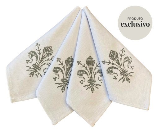 Jogo de Guardanapos em Linho Branco Flor de Lis Branco - 04 Peças, Branco | WestwingNow