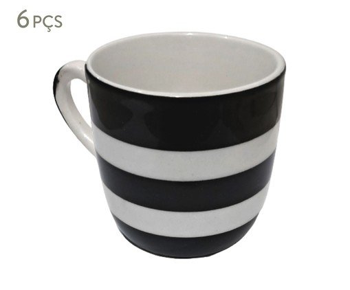 Jogo de Xícara para Café Faixas Preta, Preto | WestwingNow