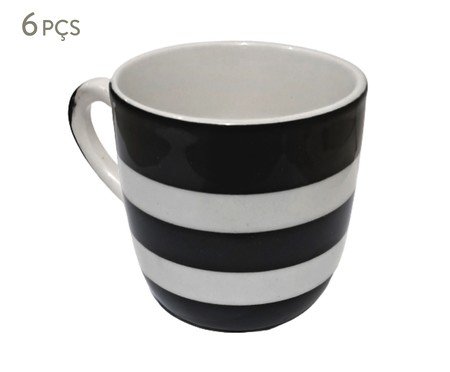 Jogo de Xícara para Café Faixas Preta | Westwing