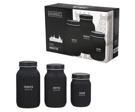 Jogo de Pote Manhattan Preto | Westwing