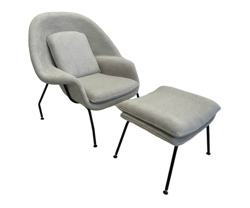 Poltrona Womb Chair com Pufe Revestida  Boucle  Creme, Raw | WestwingNow