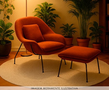 Poltrona Womb Chair com Pufe Revestida  Boucle  Telha | Westwing