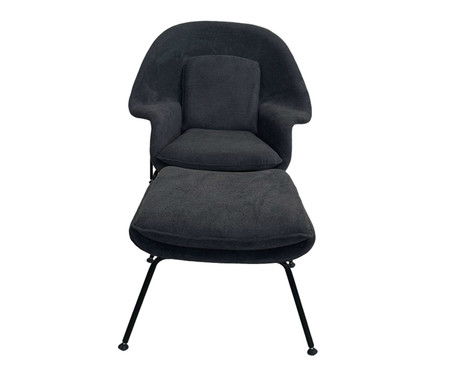 Poltrona Womb Chair com Pufe Revestida  Boucle  Chumbo | WestwingNow