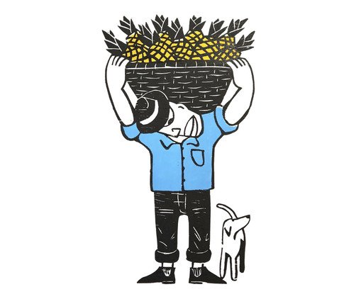 Xilogravura Colheita de Abacaxi, Azul | WestwingNow