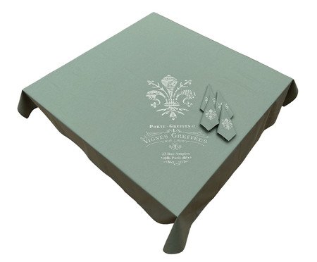 Jogo de Toalha de Mesa e Guardanapos em Linho Verde Flor de Lis | Westwing