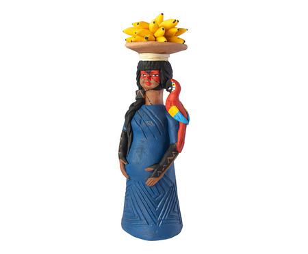 Escultura Mulher Indígena Azul com Banana