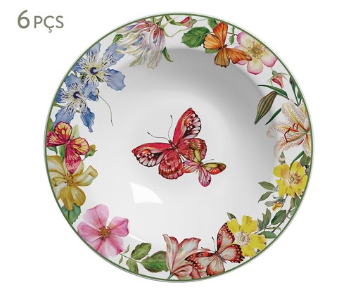 Jogo de Pratos Fundos em Cerâmica Papillon - Colorido, Vermelho | WestwingNow