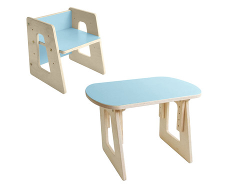 Jogo de Mesa e Cadeira Grow Regulável Azul Francês - Hometeka