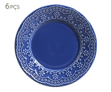 Jogo de Pratos para Sobremesa em Cerâmica Madeleine - Azul