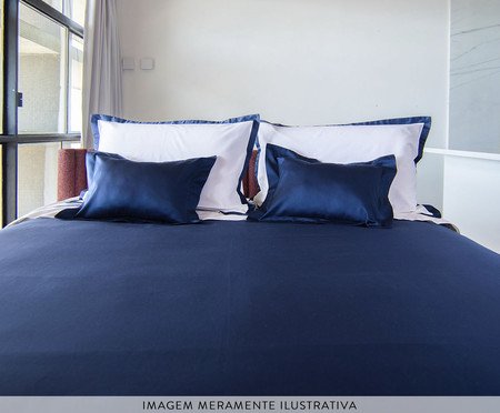 Duvet Casual Azul Marinho e Branco Solteiro | Westwing