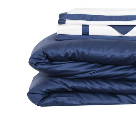 Duvet Casual Azul Marinho e Branco Solteiro