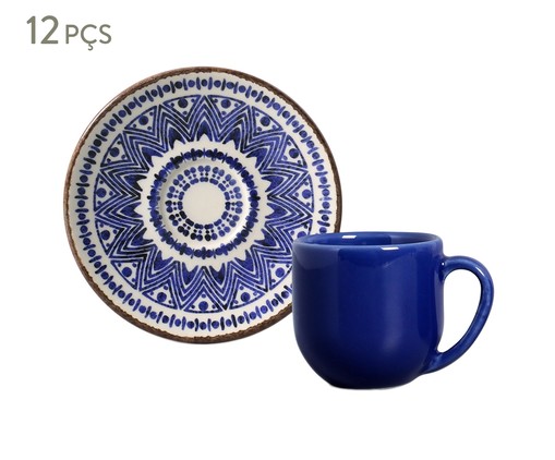 Jogo de Xícaras para Café e Pires em Cerâmica Coup Inca - 06 Pessoas, Azul | WestwingNow