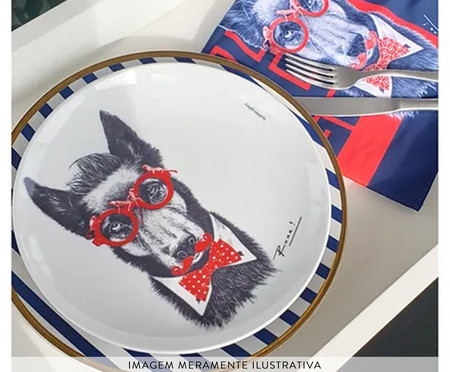 Prato de Porcelana Dog Bowie Red&Blue Ronn Kools | WestwingNow