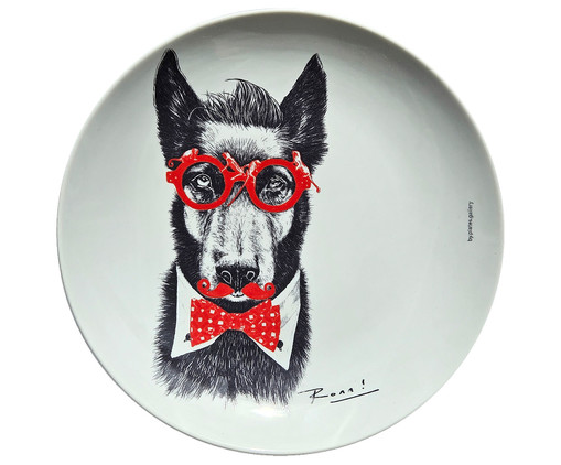 Prato de Porcelana Dog Bowie Red&Blue Ronn Kools, Branco | WestwingNow