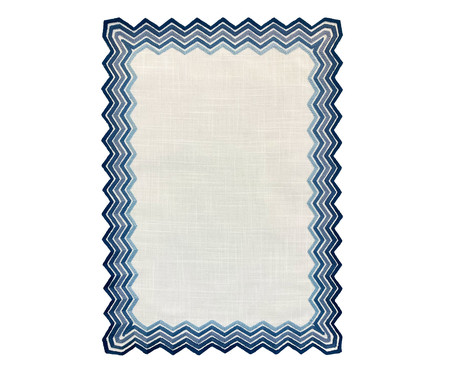 Lugar Americano Auguri Casa Zig Zag Branco com Bordado Azul I