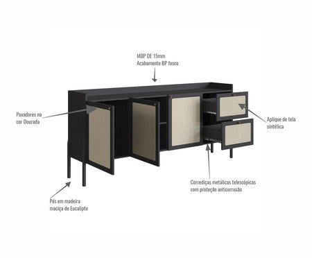 Buffet Tela Oslo Nero 3 Portas | Westwing