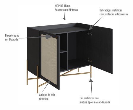 Buffet Bar Tela Oslo Nero e Dourado | Westwing