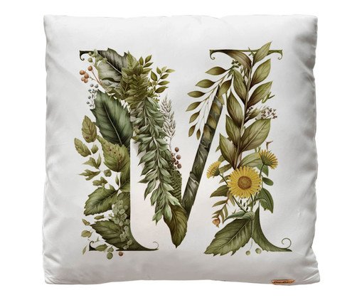 Capa de Almofada Monograma Botanical Letra M Branca, Branco | WestwingNow