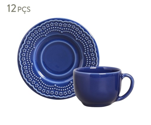 Jogo de Xícaras para Chá e Pires em Cerâmica Madeleine - 06 Pessoas, Azul | WestwingNow