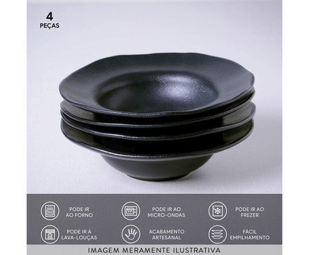 Jogo de Pratos para Sobremesa Orgânico Preto Matte Preto IV | Westwing